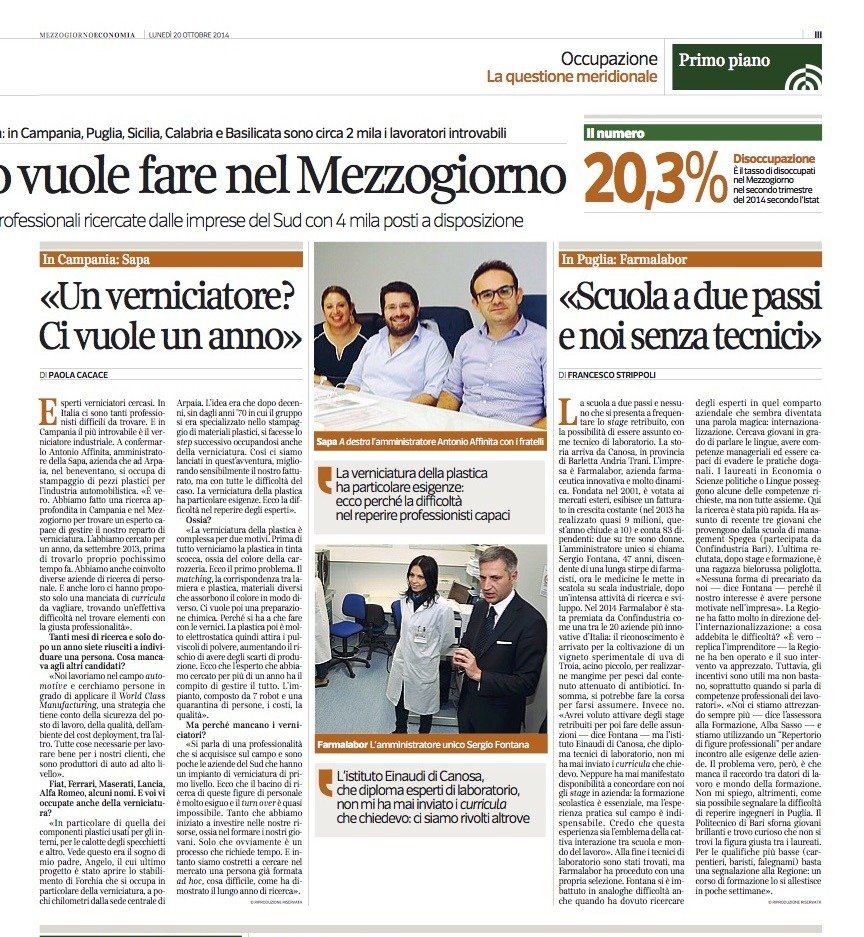 Intervista Antonio Affinita Corriere della sera inserto Mezzogiorno economia 2014